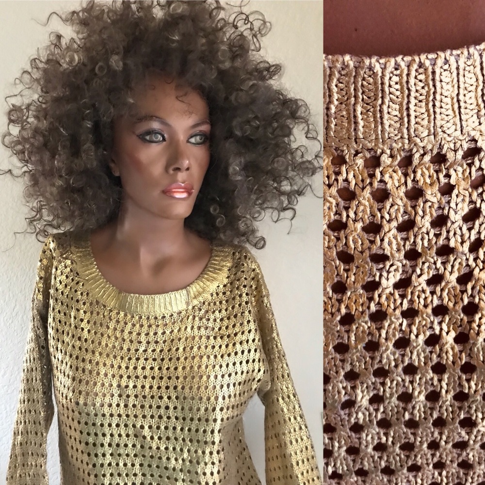 Fabulous Liquid GOLD Knit SWEATER NWOT M